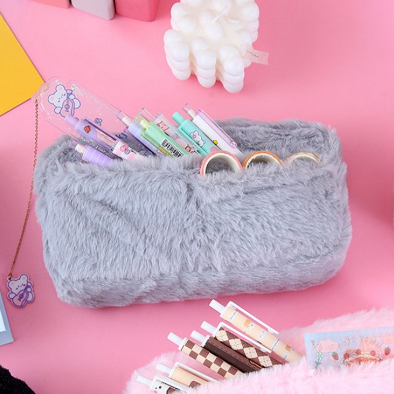 Túi Đựng Bút Bằng Lông Màu Trơn Phong Cách Hàn Quốc Dễ Thương