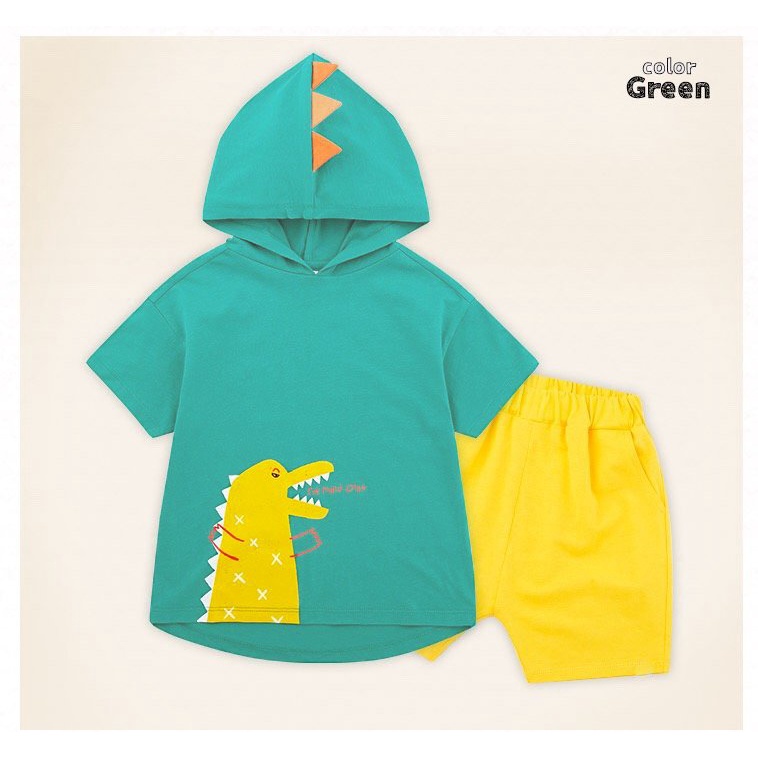Bộ khủng long có mũ xanh vàng cho bé trai BMO002