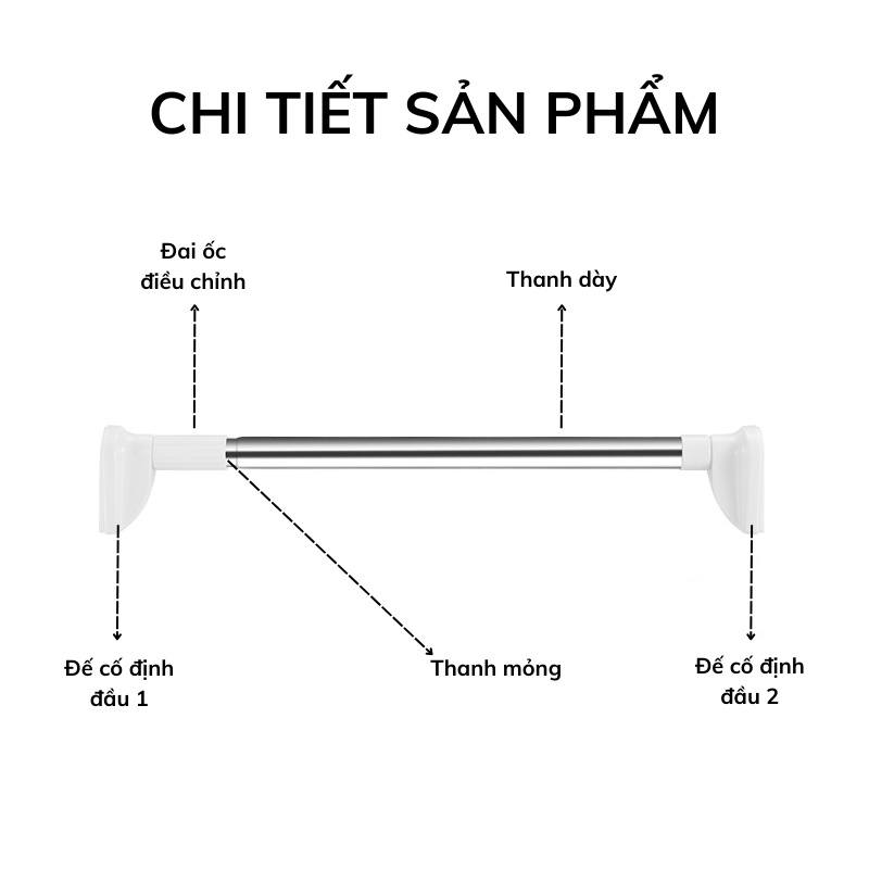 Thanh treo rèm đa năng thông minh JIASHI giá treo quần áo điều chỉnh độ dài inox 304 không gỉ không khoan tường TGT01