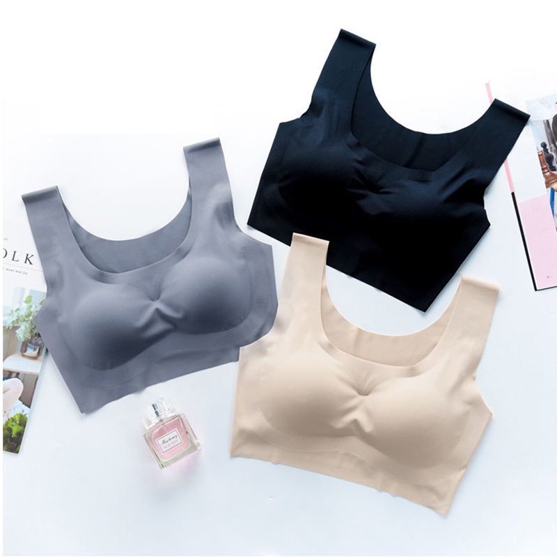 Set 2 Áo Ngực Thể Thao Vải Lụa Lạnh Siêu Mỏng Không Lộ Viền May Màu Trơn Cho Nữ