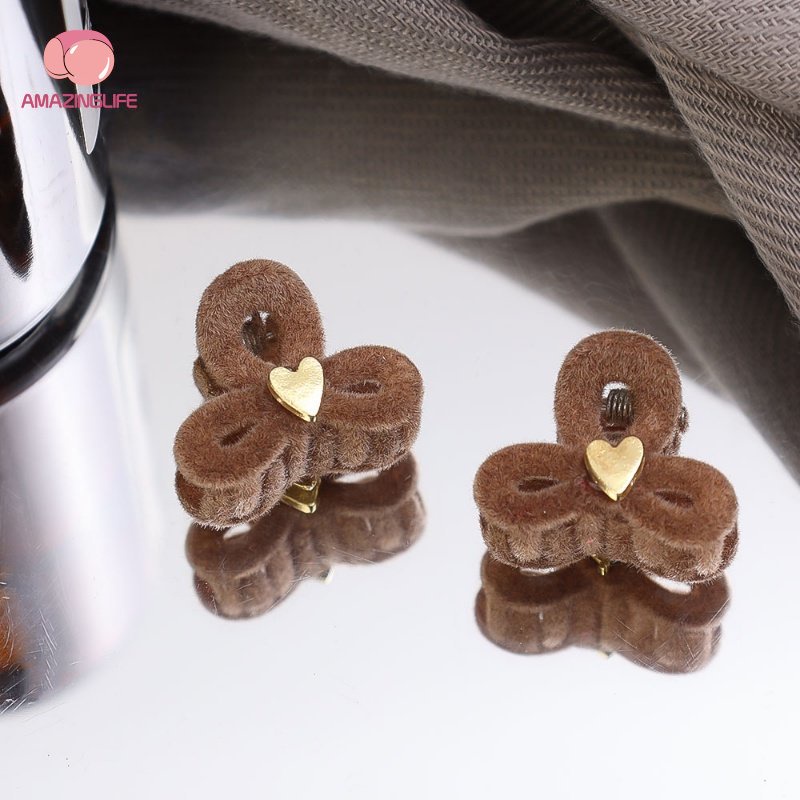 Bộ 2 Kẹp Tóc Nơ Trái Tim Bằng Nhung Mùa Thu Đông / Kẹp Tóc Nhỏ Kết Hợp Dễ Thương Chất Lượng Cao