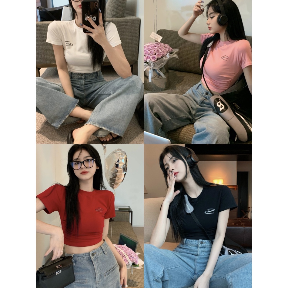 HUANG YOYO croptop Áo Thun Lửng Ngắn Tay Hở Vai Thời Trang Hàn Quốc Cho Nữ