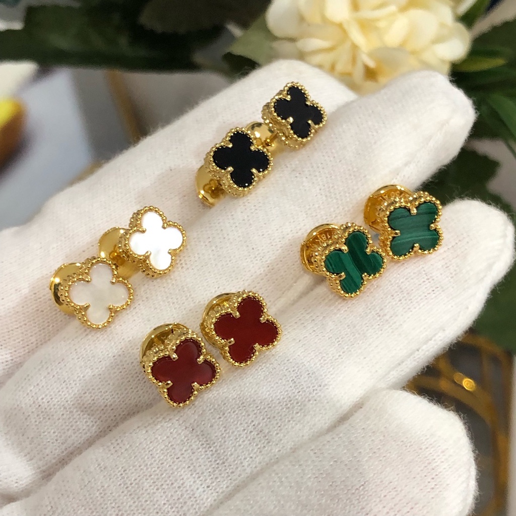 Bông Tai mini Hình Cỏ Bốn Lá Mạ Vàng 18K / Bạc Dày 9mm Làm Quà Tặng Sinh Nhật / Lễ Tình Nhân