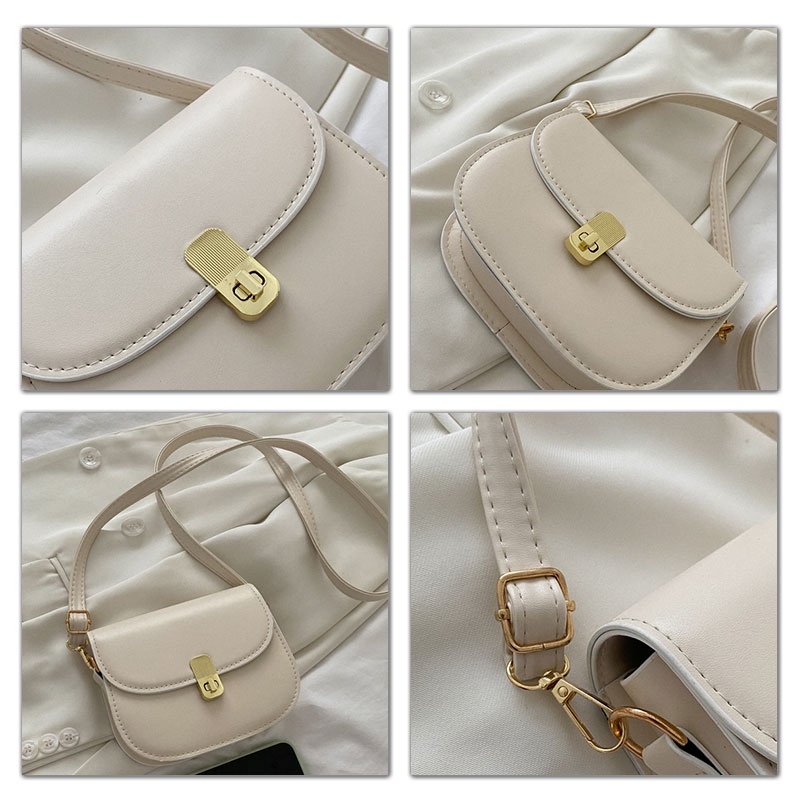 MISCHA Túi Đeo Chéo Vai Bằng Da PU Hình Vuông Màu Trơn Đơn Giản Thời Trang Kiểu Pháp Dành Cho Nữ