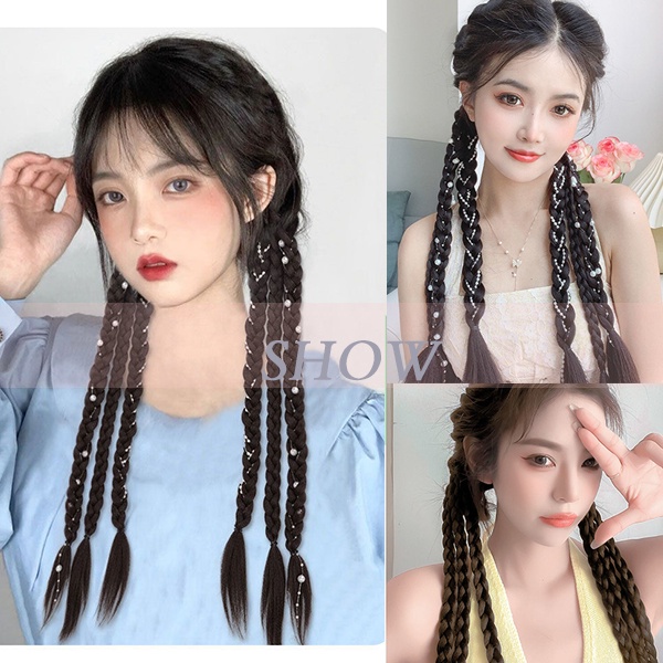 Bím Tóc Giả Bằng Sợi Tổng Hợp Co Giãn Màu Đen / Nâu Dễ Thương Dành Cho Bé YIDEAJP5