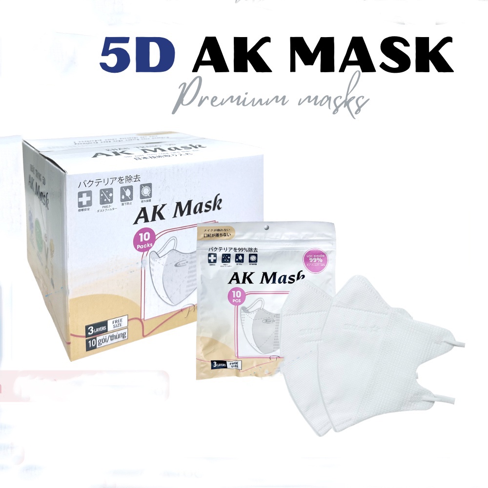 [ Thùng 100 Cái] Khẩu trang 5D AK Mask 3 lớp kháng khuẩn kiểu dáng thời trang hàng chính hãng