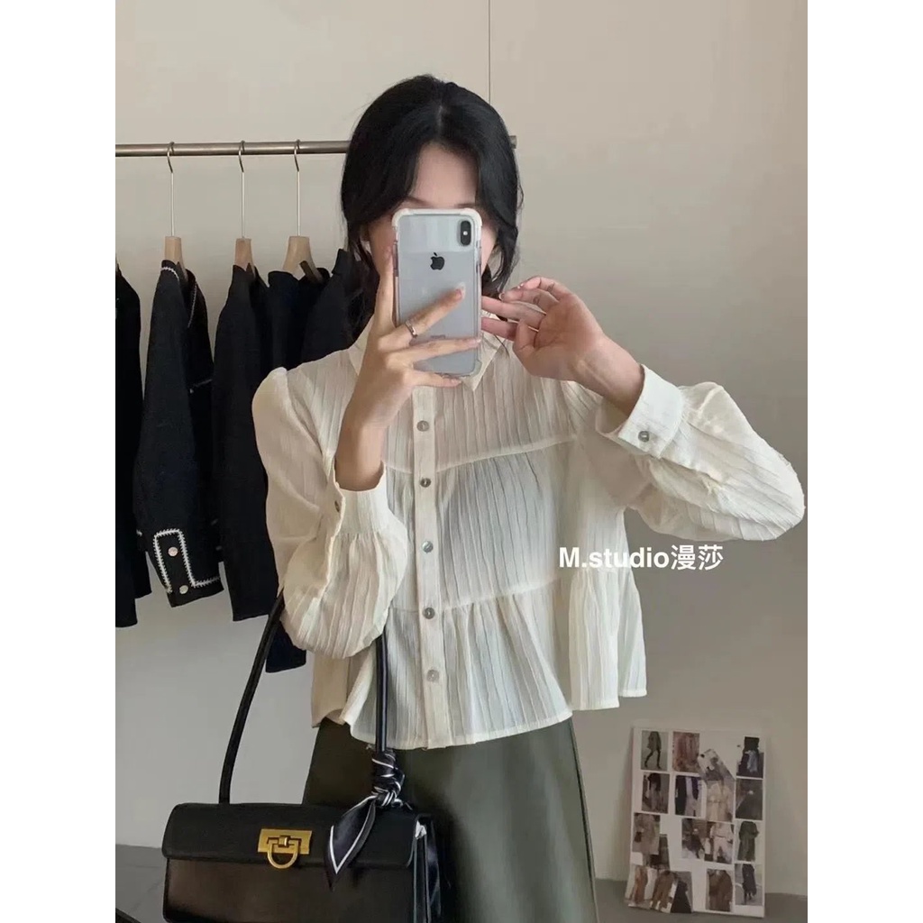 Áo Sơ Mi Nữ Tay Dài Cổ Búp Bê Đơn Giản Phong Cách Hàn Quốc Thời Trang Mới