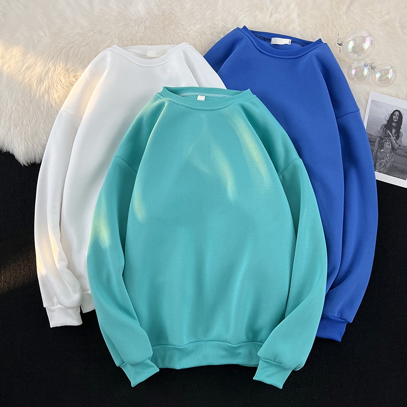 Áo sweatshirt AOKANG cổ tròn dáng rộng màu trơn phong cách Hàn Quốc thời trang đơn giản cho nam