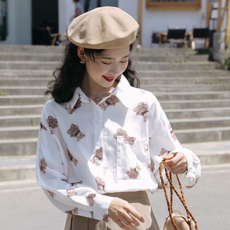 Áo Sơ Mi Tay Dài Mềm Mại In Họa Tiết Hoạt Hình Phong Cách Nhật Bản Thời Trang 2023 Cho Nữ
