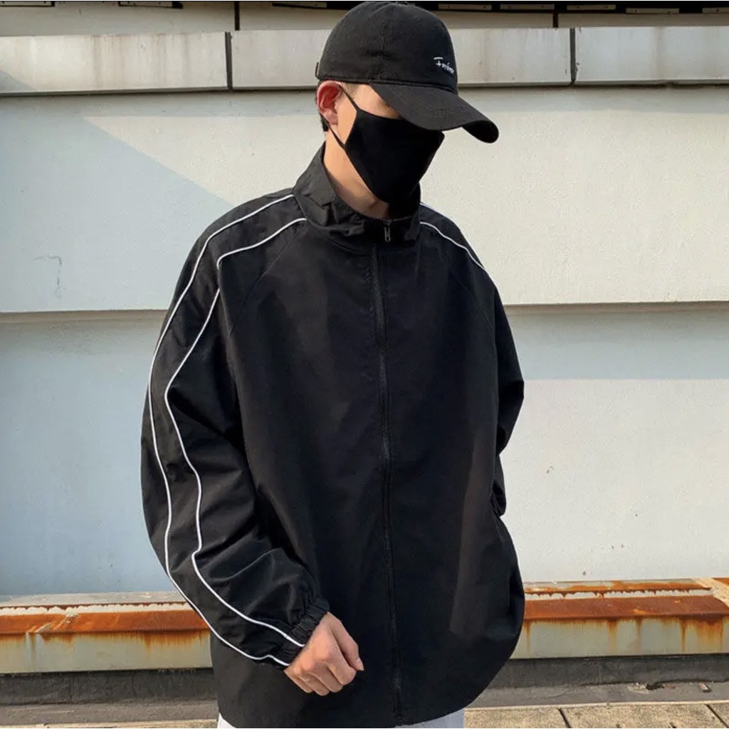 Áo Khoác Dù ĐEN TRƠN VIỀN ÁO PHẢN QUANG khoác ngoài form rộng chống nắng unisex nam nữ