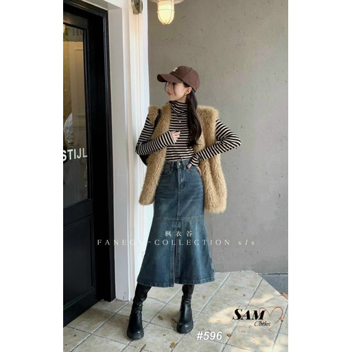 Chân váy bò dài, chân váy jean mài loang sexy