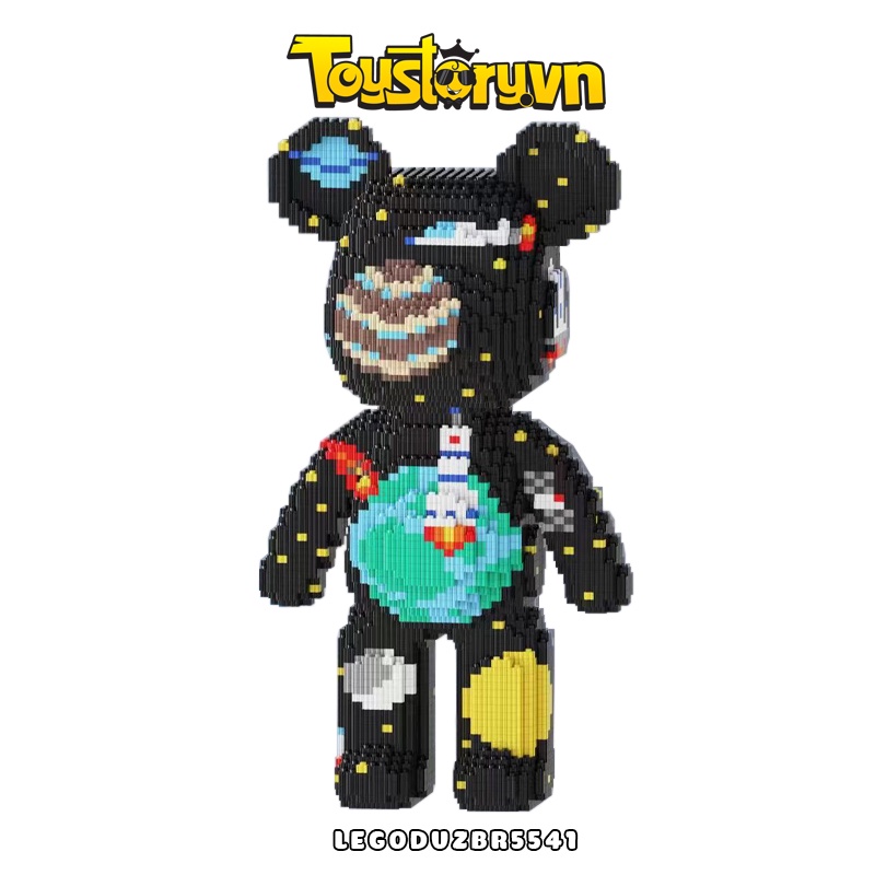 Non-Lego Gấu Bearbrick 47cm Màu Đen Họa Tiết Tàu Vũ Trụ Có Ngăn Kéo Tặng Búa + Đèn LED LEGODUZBR5541