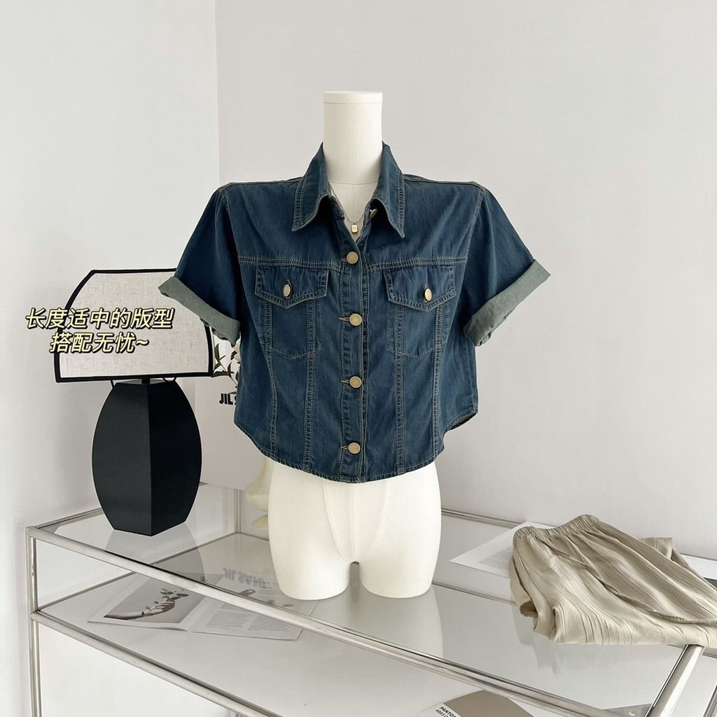 Áo Sơ Mi denim Tay Ngắn Thời Trang Dành Cho Nữ