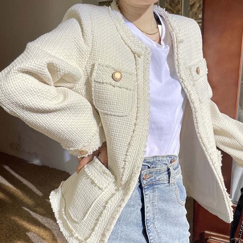 ÁO DẠ TWEED TRẮNG KEM CHẤT DÀY DẶN