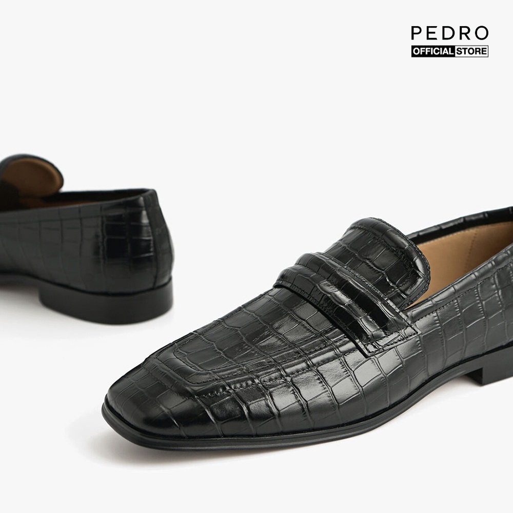 PEDRO - Giày tây nam mũi vuông CrocEffect Leather Loafers PM1-56380012-01