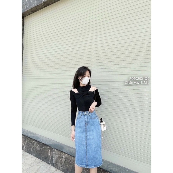 Chân váy jeans dáng dài trơn cá tính chất jean cao cấp VIENS STORE