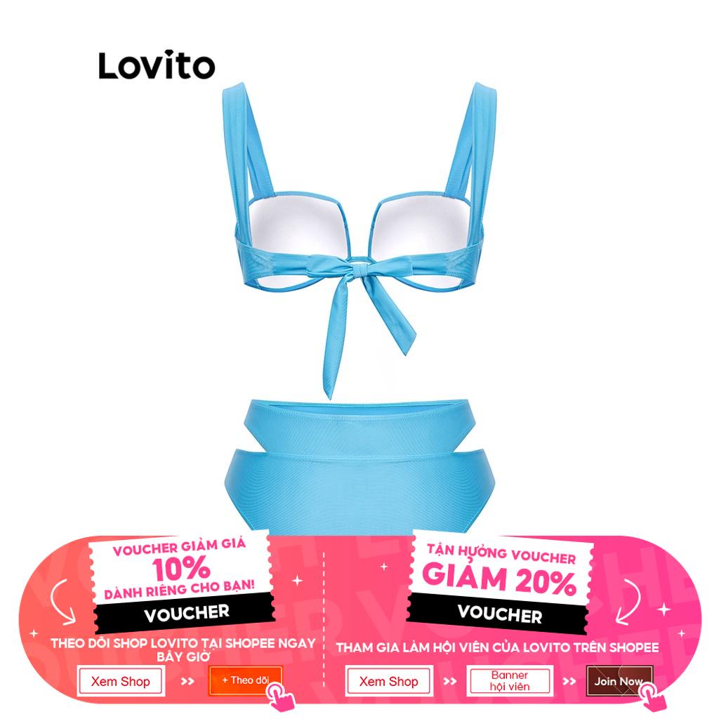 Bộ bikini Lovito màu trơn có gọng cắt xẻ sexy dành cho nữ L38AD026 (xanh dương)