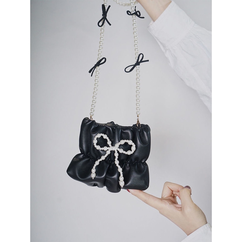 Túi Đeo Chéo Mini Đính Nơ Ngọc Trai Thời Trang Mới 2022 Cho Nữ