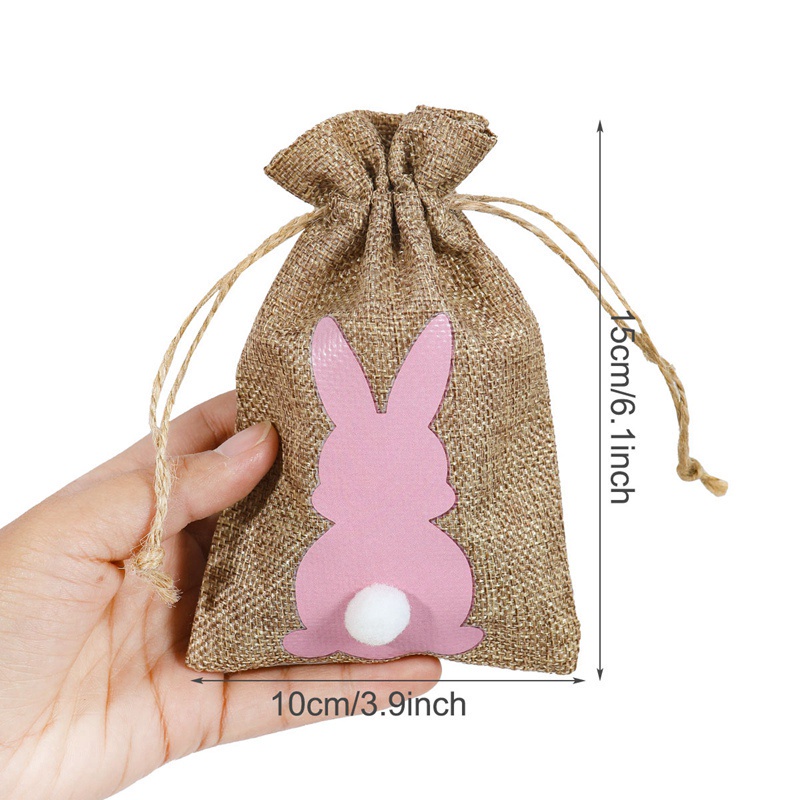 Set 6 Túi Dây Rút Vải Lanh Đựng Bánh Kẹo Trang Sức Hình Thỏ Dễ Thương