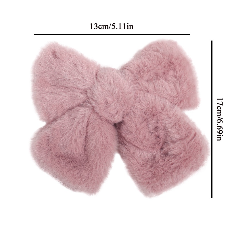 Kẹp Tóc Nơ Lớn Bằng Lông Giả Màu Trơn Thời Trang Dành Cho Nữ