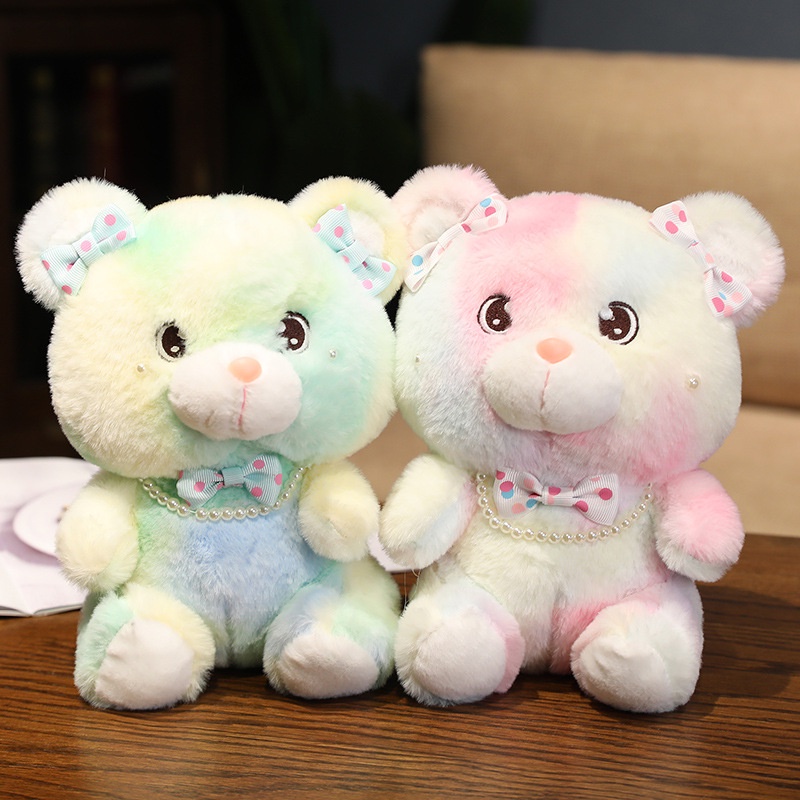 Thú Nhồi Bông Hình Gấu Thắt Nơ Màu Nhuộm Ngọc Trai Cho Bé