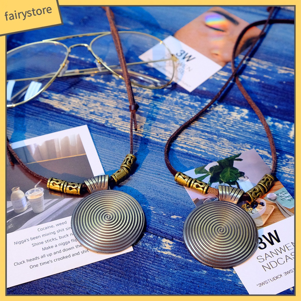 Vòng cổ Giả Da Mặt Tròn Hình Đĩa Tròn Xoắn Ốc Phong Cách Vintage Cổ Điển Dành Cho Nữ [Fairy1]