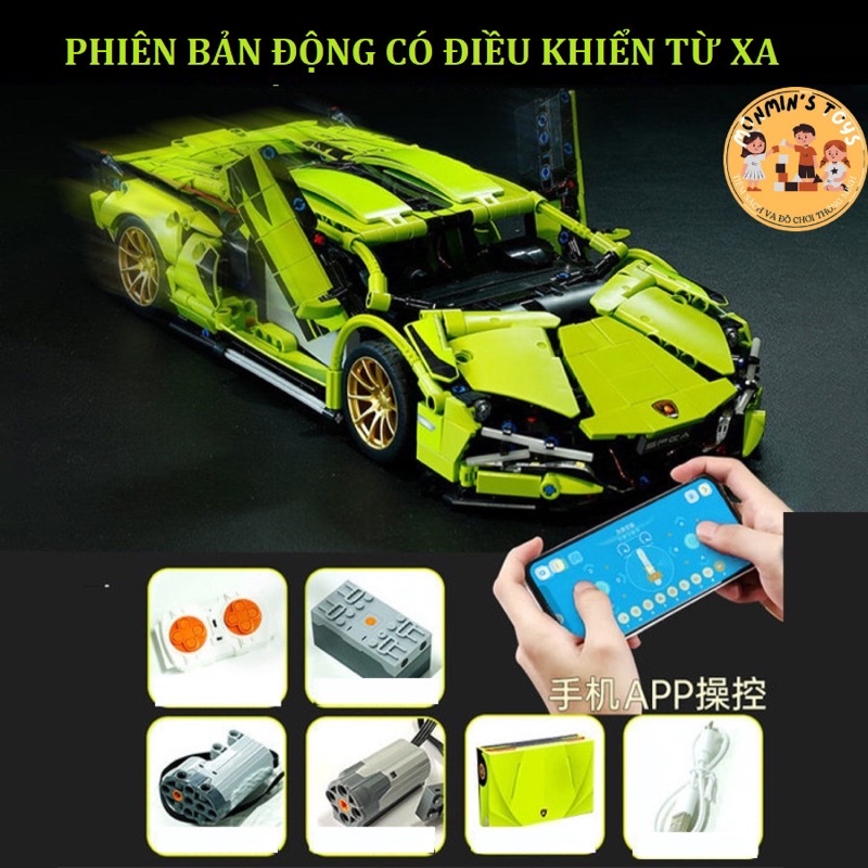 Đồ Chơi Lắp Ráp Mô Hình Siêu Xe Lamborghini Phiên Bản Đèn và Điều Khiển Từ Xa 1:14