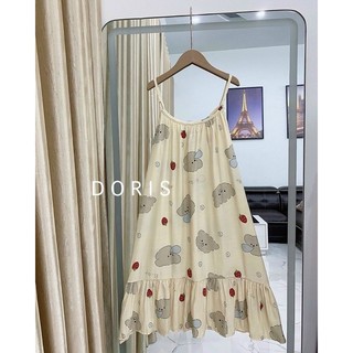 Đầm/Váy Ngủ Hai Dây Chất Đũi Lụa Dễ Thương Mặc Nhà