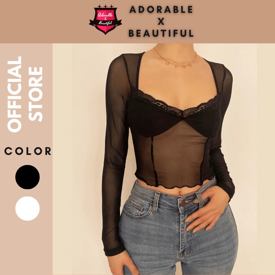 Áo Ren Tay Dài Xuyên Thấu Phong Cách Sexy Quyến Rũ Ulzzang Hot Trend [AdorablexBeautiful]