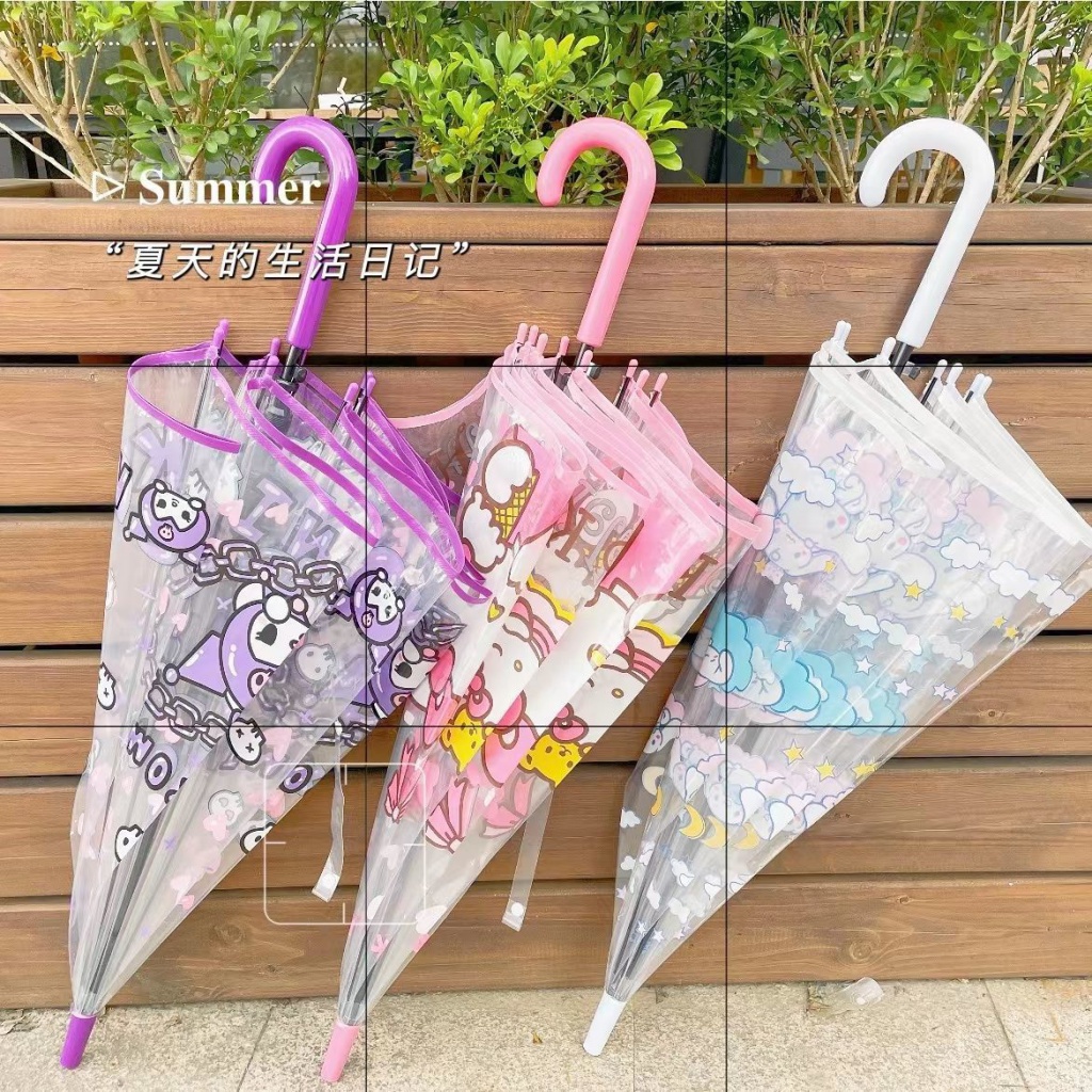 ☂Dù Che Nắng Thiết Kế Dễ Thương Cho Bé☂Dù Tự Động Tay Cầm Dài Trong Suốt Chống Gió In Hình Chú Chó Cinnamon Cho Bé