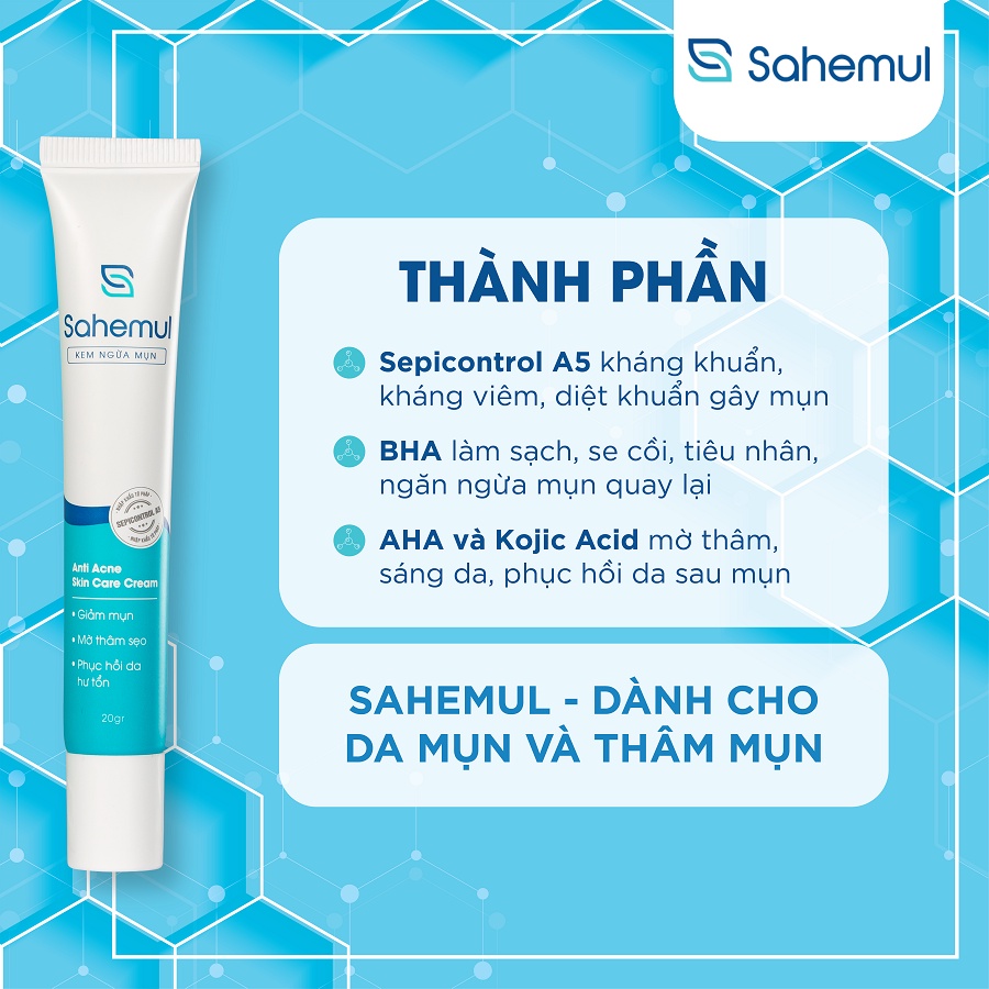 Combo 3 Tuýp Kem Ngừa Mụn Sahemul Dùng Cho Mụn Viêm, Mụn Bọc, Mụn Trứng Cá Và Thâm Mụn 20gr