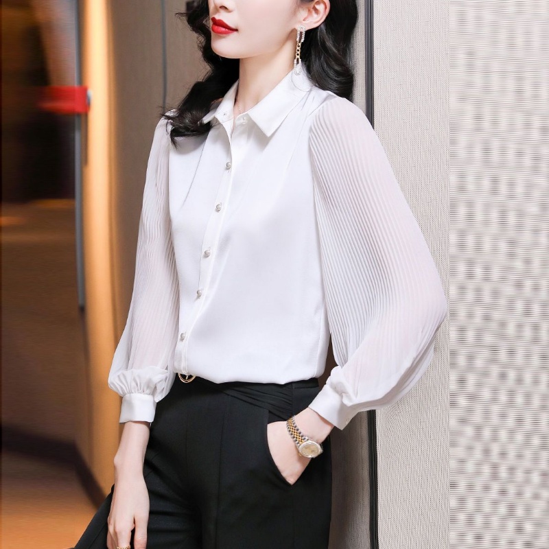 Áo Sơ Mi chiffon Tay Dài Màu Đen Thời Trang Xuân Thu Dành Cho Nữ