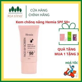 kem chống năng Hemia Trắng Da Nâng Tone Tức Thì kiềm dầu Hemia MaKe Up Sun Cream bảo vệ da, trắng da Chống Nắng SPF45