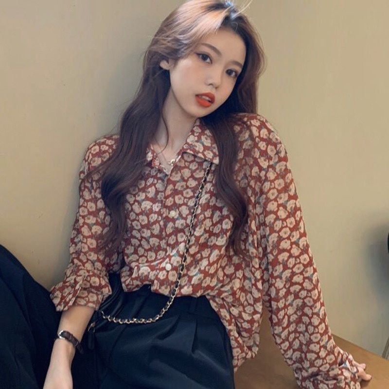 Áo Sơ Mi Nữ Dài Tay Cổ Bẻ Form Rộng Thời Trang Hàn