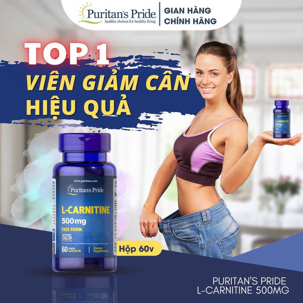 Viên uống hỗ trợ giảm cân Puritan's Pride L-Carnitine 500mg 60 viên của Mỹ