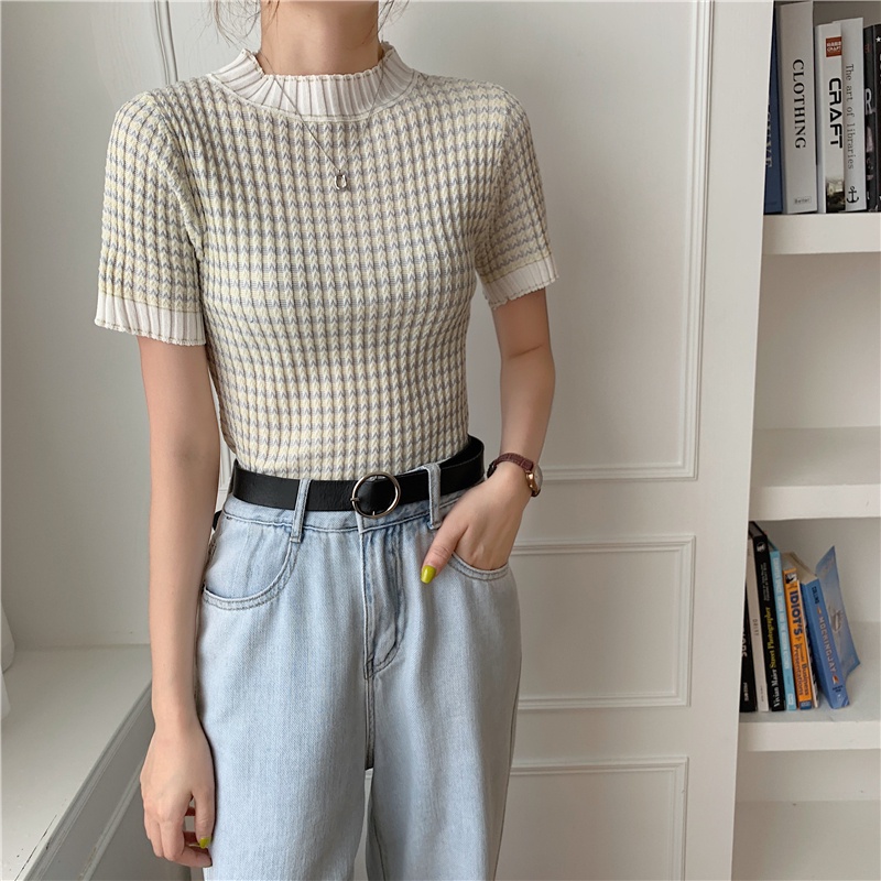 SUXI Áo Dệt Kim Mỏng Tay Ngắn Cổ Tròn Dáng Ôm Thời Trang Mùa Hè Cho Nữ