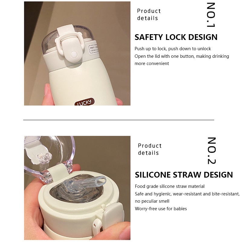 Bình Nước Giữ Nhiệt Bằng Thép Không Gỉ 350ml Kèm Ống Hút Tiện Lợi