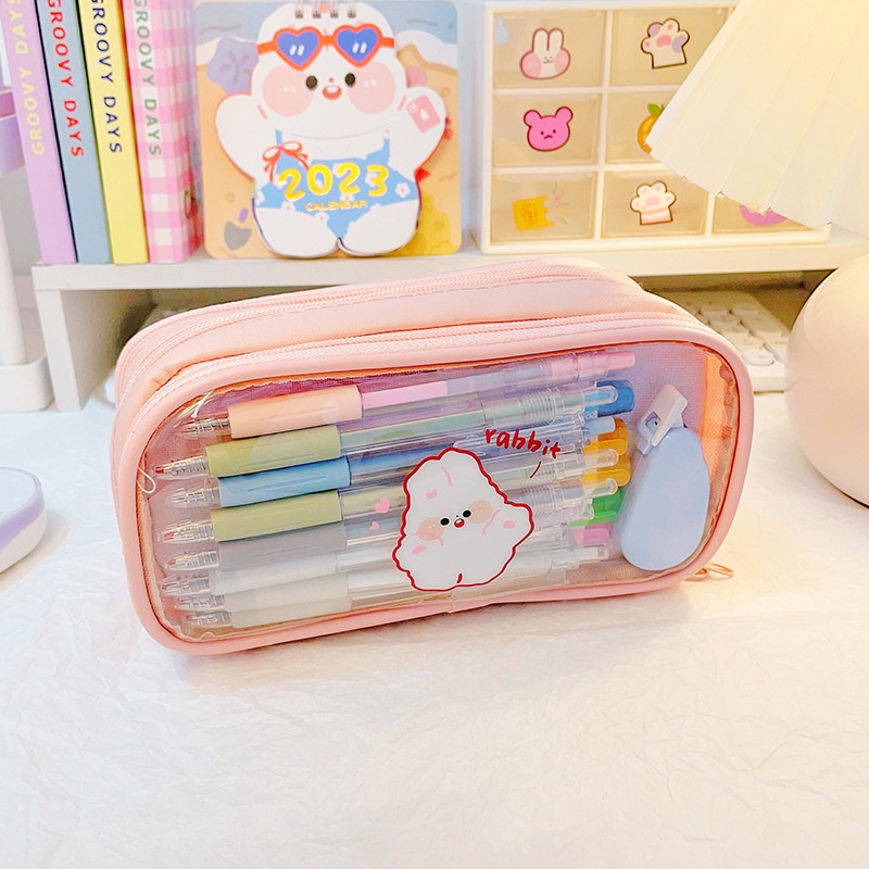 Túi Đựng Bút Trong Suốt Họa Tiết Hoạt Hình Sáng Tạo Dễ Thương