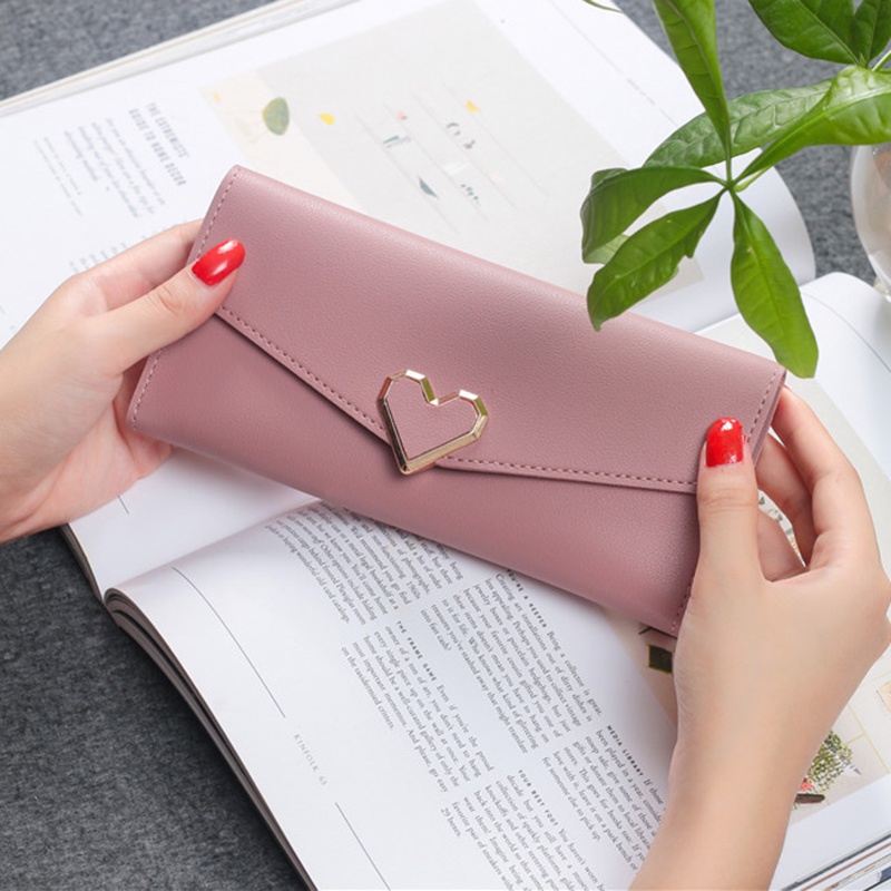 Ví Dài Sức Chứa Lớn Có Khóa Cài Hình Trái Tim Cho Nữ