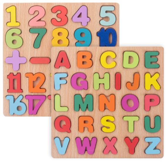 Đồ chơi bảng nổi ghép bằng gỗ kích thước 20x20 Cm cho bé làm quen với chữ và số BN22