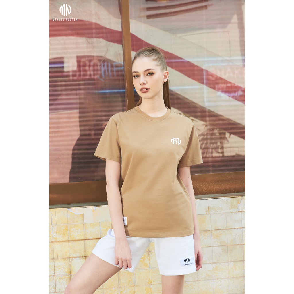 Áo phông cotton cao cấp MARINA NGUYỄN Thiết Kế Cổ Tròn có logo trước ngực, Tay ngắn, Vải cotton 123-001