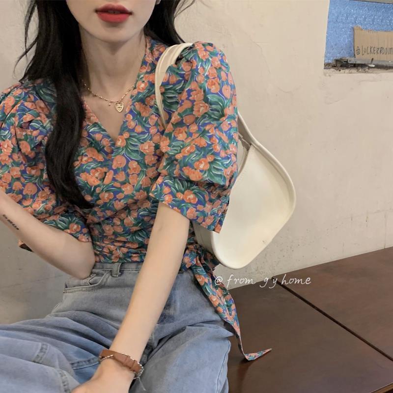 Plus Áo Kiểu Tay Phồng Họa Tiết Hoa Thời Trang Mùa Hè Pháp