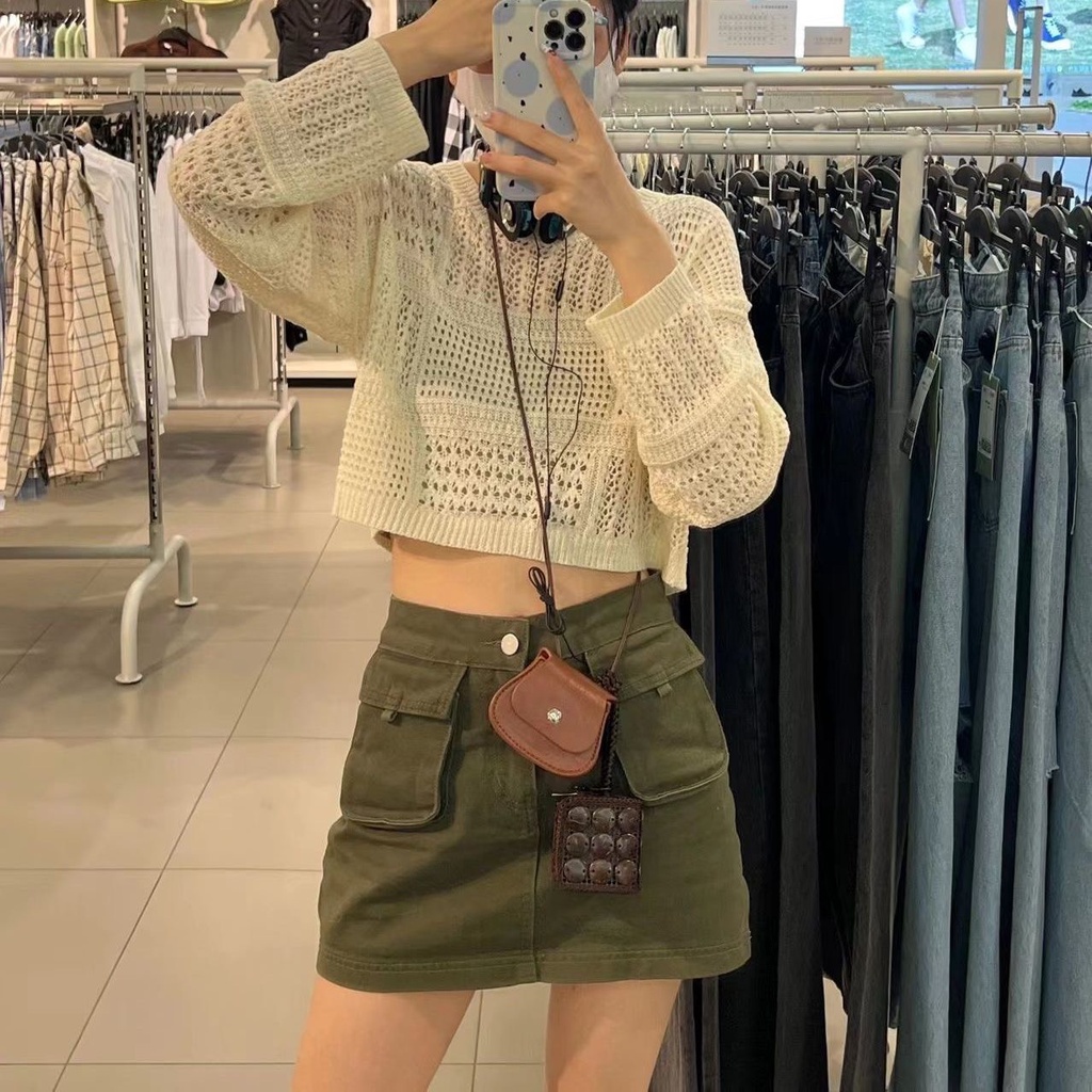 Chân váy denim ngắn lưng cao, váy kaki thời trang trẻ trung cho nữ Chouchou07