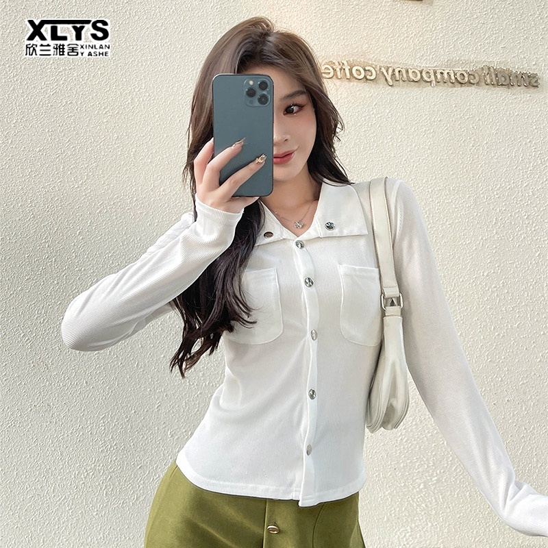 Áo kiểu XINLANYASHE tay dài dáng ôm thời trang Hàn Quốc 2023 cho nữ