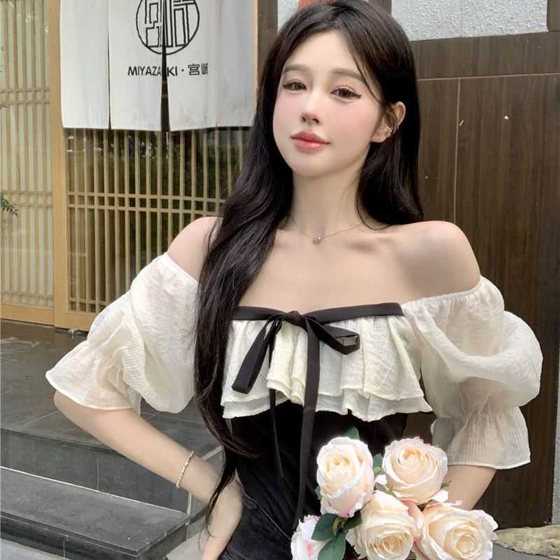 Áo Sơ Mi Ngắn Tay Phồng Cổ Yếm Xinh Xắn Dành Cho Nữ  tao bao
