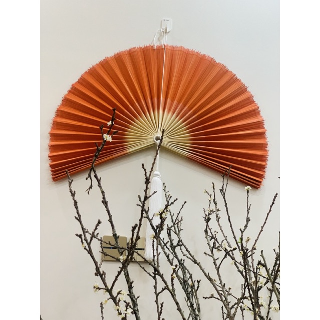 Quạt decor trang trí treo tường chất liệu mành tremàu nhúng cam, trang trí tết, size 40cm,60cm,80cm,10cm