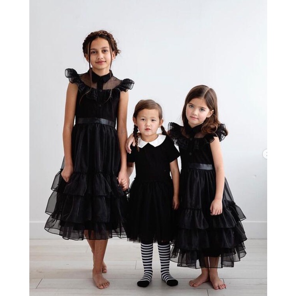 Đầm Công Chúa Màu Đen Phối Lưới Phong Cách Gothic Cho Bé Gái