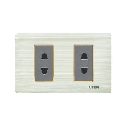 Bộ ổ cắm chữ nhật Uten - Ổ cắm đôi 2 chấu - đôi 3 chấu Uten V7 mặt viền chữ nhật màu ghi xám