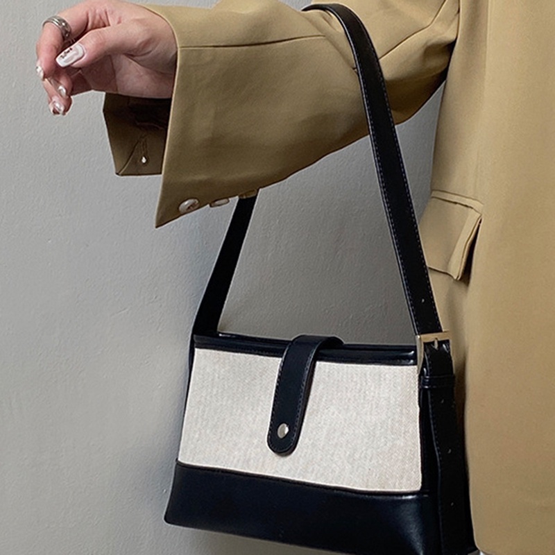 Túi Xách canvas Ghép Màu Sắc Tương Phản Phong Cách Hàn Quốc Cho Nữ