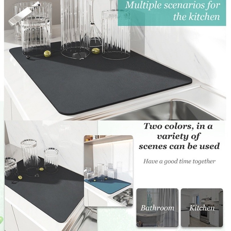 50*60cmThảm Silicone Úp Chén Đĩa Ráo Nước Nhanh Khô Chống Trượt/Thảm Lót Bồn Rửa Nhà Bếp/Nhà Tắm Bằng Sợi Nhỏ Chống Nước Đa Năng